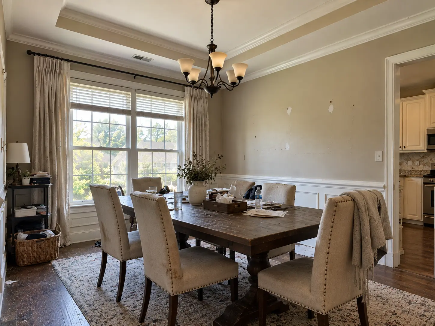 Cluttered dining room before renovation
