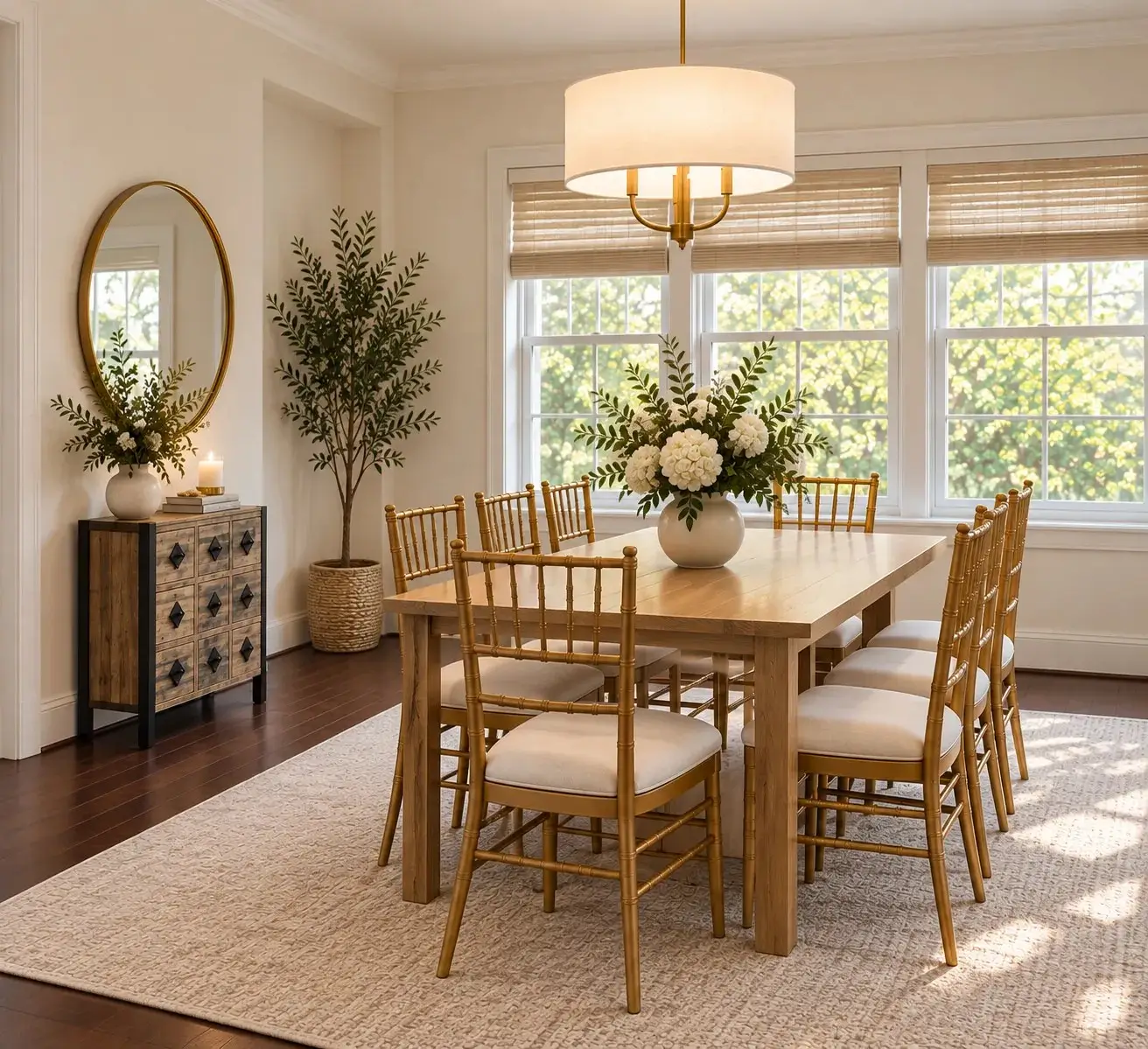 Dining room arranged to show space and flow